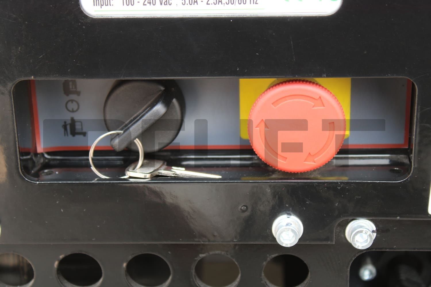 Emergency stop button and power switch